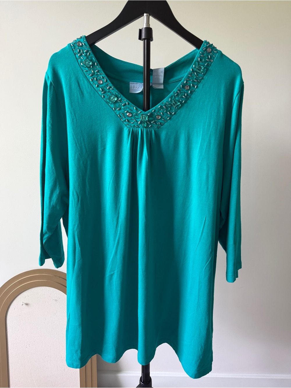 Liz & Me Teal Embellished V-Neck Tunic